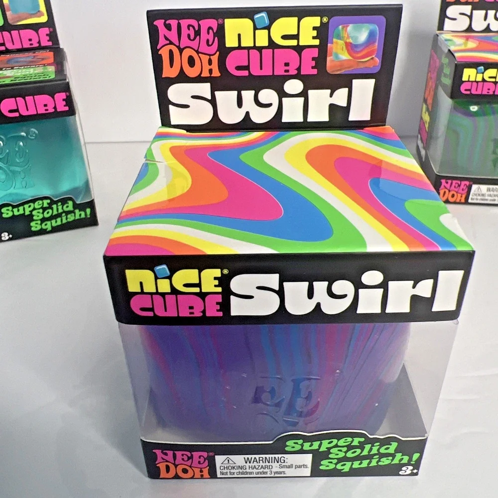 NeeDoh Nice Cube Swirl Set of 3 Green/Purple/Blue and 1 Nice Cube Squishy